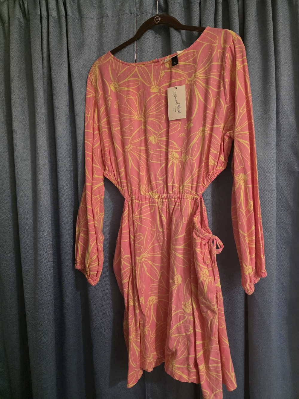 Universal Thread Pink Long-Sleeve Floral Drawstring Waist Dress - Picture 2 of 3